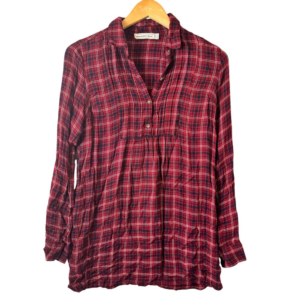 Abercrombie & Fitch Plaid Top Women’s XS Red Babydoll Lightweight Long Sleeves
